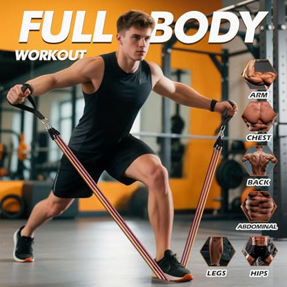 WHATAFIT Resistance Bands with Handles, 5-Level Exercise Bands for Workout - color: Orange Red