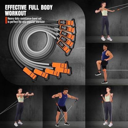 Resistance Bands with Handles, 175lb Exercise Bands for Working Out - color: 175LBS Black Orange