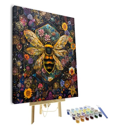 TUMOVO Paint by Numbers Kit for Adults, Adult Paint by Number Kits - Vibrant Bees and Blooming Floral Garden, Honey Bee & Flower Canvas Art for Relaxation and Home Wall Decor, 16x20 Inch(Framed) - color: Bee(Framed)