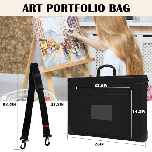 Art Portfolio Bag, 27.6 x 21.3 Inches Poster Board Storage with Shoulder, Handle Carry and 3 Pockets for Artwork Poster, Sketching, Art Portfolio, Drawing