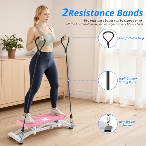 RYGEO Balance Board with Resistance Bands, Versatile Rocking Stepper, Wobble Board Featuring LCD Monitor, 330 lbs High-Capacity Ski Twister Trainer for Full Body Exercise at Home - color: Pink