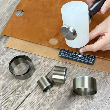 Leather Circle Cutter Tool Set, 11 Pieces Circle Punch Tools 10 12 15 20 25 30 35 40 45 50 55mm, High Carbon Steel Round Cutting Dies - Leather Hole Punch Tool Kit for DIY Leathercrafts - size: 11 Sizes