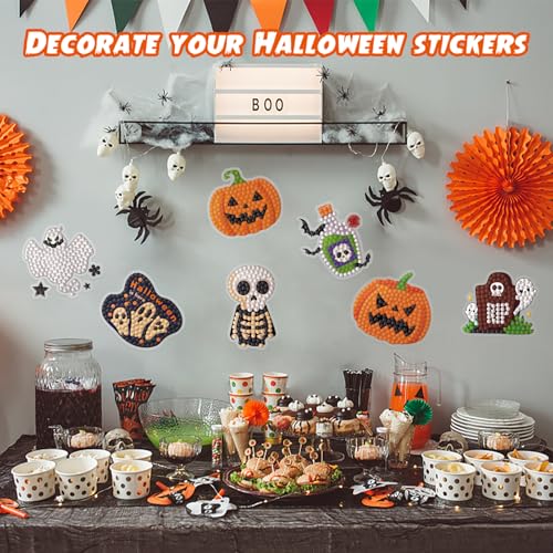 Labeol Diamond Art Kits for Kids Boys and Girls Ages 6-8-10-12 Easy to DIY Creative Diamond Art Sticker Craft by Numbers Kits for Kids and Adult Beginners (Halloween) - style: halloween