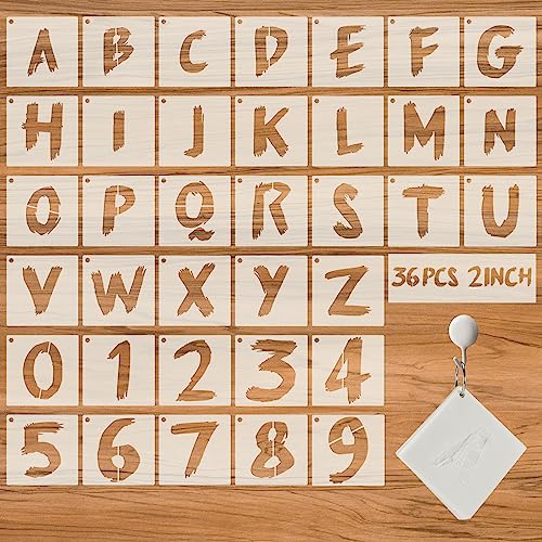 36Pcs Letter Stencils, Reusable Numbers & Alphabet Stencils, 2 inch,Cursive | Reusable, Numbers & Alphabet, For Painting on Wood, Wall, Fabric, Rock, Chalkboard, Signage, Spray Painting Compatible - size: 2 IN