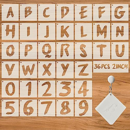 36Pcs Letter Stencils, Reusable Numbers & Alphabet Stencils, 2 inch,Cursive | Reusable, Numbers & Alphabet, For Painting on Wood, Wall, Fabric, Rock, Chalkboard, Signage, Spray Painting Compatible - size: 2 IN