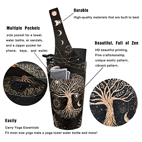 Yoga Mat Bag - Long Tote with Pockets - Holds More Yoga Accessories - Yoga Bag Fit Most Size Mats - Yoga Mat Carrier - color: Tree of Life