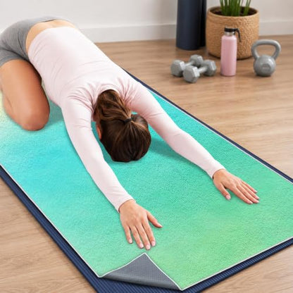 Yoga Mat Towel Non Slip Ultra-Absorbent Hot Yoga Towel, Super Stylish Printed Sweat Hot Yoga Towel, Ideal for Home, Workouts, Pilates, Yoga, 72 x 27in, Green & Yellow - color: Green & Yellow