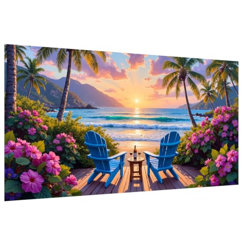YOYA Large Diamond Art Kits for Adults, Sunset Beach 5D Diamond Painting | Full Drill Diamond Art Landscape, Round Drill, HD Canvas, Fun and Relaxing, Gem Art, Home Wall Decor, Gifts, 27.5x15.7 Inch - color: Sunset Beach 507