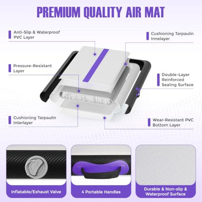 Inflatable Gymnastics Mat Air Tumble Track Tumbling Mats with Pump - color: Black Purple, size: 10ft*3.3ft*4inch(3m*1m*10cm)