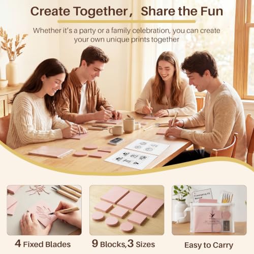 26-Piece Linocut kit for Family-with Tools, Paints,Linocut Block | Includes a Logo Storage Bag Perfect for Beginners, Family Craft Activities, Home DIY Projects & Creative Gift Making - color: kit-26