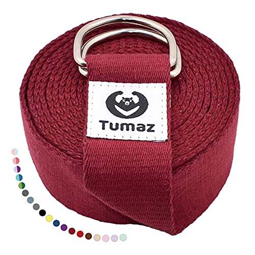 Tumaz Yoga Strap for Stretching with Adjustable D-Ring, 6/8/10 ft - color: 08. Burgundy, size: 8 Feet (with Storage Band)