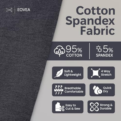 EOVEA - Cotton Spandex Fabric by The Yard - 4 Way Stretch Jersey Knit - Spandex & Cotton T-Shirt Fabric - Lightweight, Breathable - 60" Wide Roll| 10 oz(Navy, 1 Yard) - color: Navy Blue, size: 1 Yard