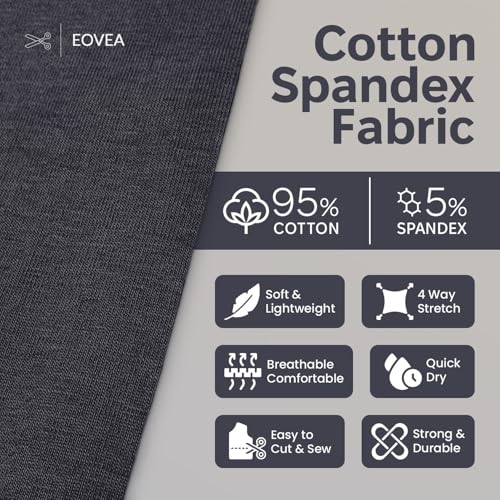 EOVEA - Cotton Spandex Fabric by The Yard - 4 Way Stretch Jersey Knit - Spandex & Cotton T-Shirt Fabric - Lightweight, Breathable - 60" Wide Roll| 10 oz(Navy, 1 Yard) - color: Navy Blue, size: 1 Yard
