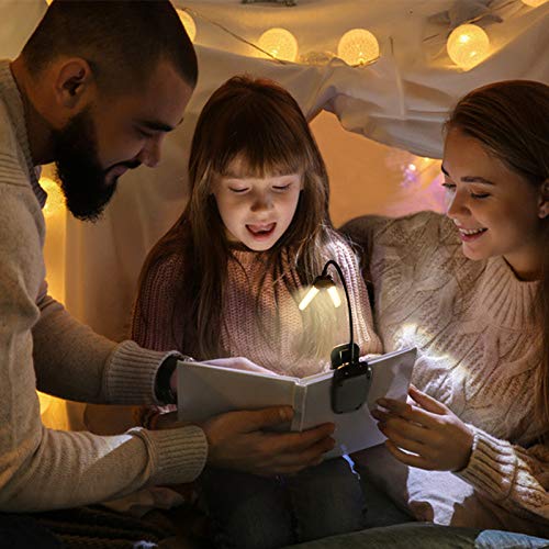 Vekkia 14 LED Book Light with Charger & Travel Case | Cover Both Page, Warm/White Reading Light with Clamp/Lightweight Eye Care Book Lamp/Great for Readers - color: Sable Black