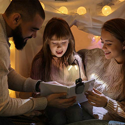 Vekkia 14 LED Book Light with Charger & Travel Case | Cover Both Page, Warm/White Reading Light with Clamp/Lightweight Eye Care Book Lamp/Great for Readers - color: Sable Black
