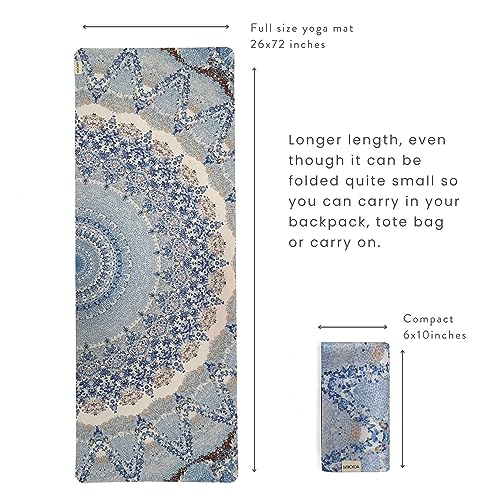 Travel Yoga Mat 1.5mm | Foldable, Lightweight Mat | Use for Travel, Backpacking, Yoga Retreat, Outdoors, Gym, Pilates, Machine Washable, Eco-Friendly - color: Blue