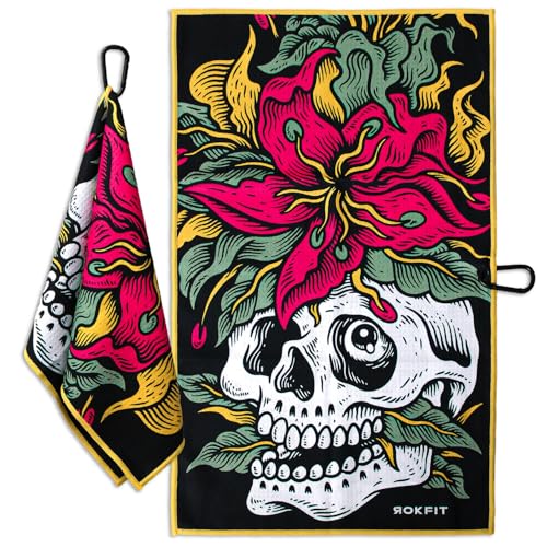 RokFit Gym & Golf Towel – Multi-Use, Quick-Dry, Durable Utility Towel with Bold Graphic and Carabiner Clip (Eternal Bloom) - color: Eternal Bloom