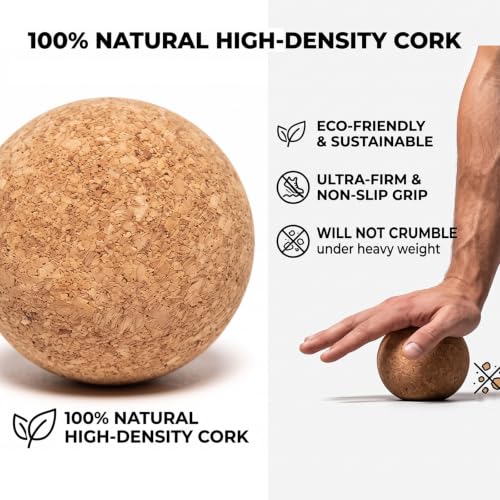 3 Pcs Cork Massage Ball Set, Physical Therapy Peanut Roller and Lacrosse Balls for Deep Tissue Muscle Release, Yoga Foot Fascia Exercise Equipment (4.7"*2.4", 2.4", 1.9")