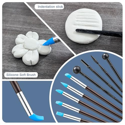 1DFAUL 29Pcs Sculpting Tools Kit with Air Dry Clay Glaze & Varnish (Gloss) | High Luster, Scratch Resistant, Waterproof, Pottery Tool kit for Sculpting, Modeling, Shaping