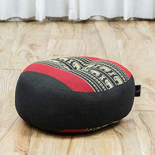 Leewadee Meditation Cushion Set – 1 Small Zafu Yoga Pillow and 1 Small Roll-Up Zabuton Mat Filled with Kapok - color: Sf13 - Red, Black