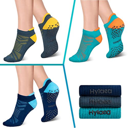 Hylaea Unisex Non Slip Socks with Grip for Yoga, Hospital, Pilates, Barre | Ankle, Cushioned | Breathable Cotton, Thick Cushioned Sole, Anti-Slip, Ankle Protection, Men Women, Ideal for Yoga, Barre, Hospital & Home Use - color: 3 Pairs Dark Blue Green, si