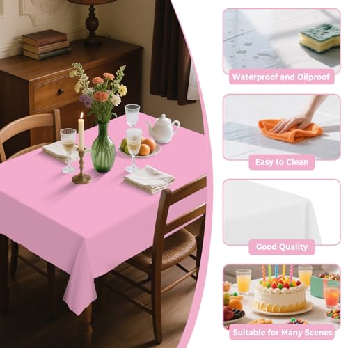54IN X 160FT Plastic Table Cover Roll with Cutter Box, Cut to Size Plastic Table Cloths for Parties, Birthday, (Pink, 54"x1920") - color: Pink, size: 1920" x 54" (Rectangular)