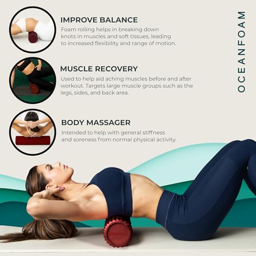 Oceanfoam Tidal Roller - Maroon - Muscle Massage Foam Roller for Back Pain & Stretching - Firm and Ergonomic Wide Wave Textured - Yoga, Athletics, & Wellness - Full Size, 20" x 5" - color: Maroon