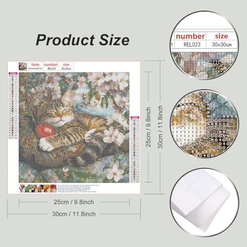 Reluohuo Cat Diamond Art Kit for Adult Full Drill Diamond Painting Kit | Flower Diamond Art Kit for Beginner Round Full Drill Acrylic, DIY Art Craft for Wall Decor Holiday Gifts 12x12 Inch - color: Cat