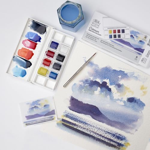 Winsor & Newton Cotman Watercolor Paint Set, 8 Half Pan, Sky Colors Set | Introductory Watercolor made with Fine Art Pigments, Perfect for Beginners, Lightfast & Permanent, Good Tinting Strength - style: 8 Half Pan Sky Colors