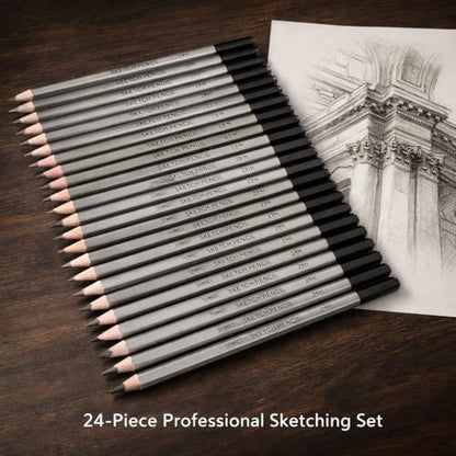 Walfront Professional Sketching Pencils Set 24-Piece 9H to 14B Graphite Drawing Pencils for Artists Beginners Art Pencils for Shading Sketching Detailing, Premium Art Supplies