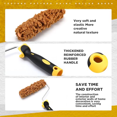 Threlaco Paint Roller Kit 3 Pcs Texture Sponge Paint Rollers 6 Inch Texture Pattern Roller Brush Tool with Roller Frame for Painting Walls Home Supplies