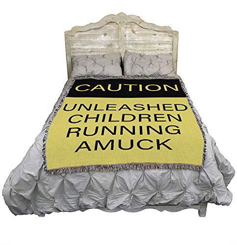 Pure Country Weavers Caution Unleashed Children Running Amuck Blanket - Funny Gift Tapestry Throw Woven from Cotton - Made in the USA (72x54) - color: Running Amuck