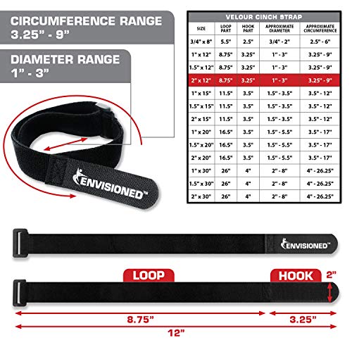 Velour Cinch Straps 2" x 12" - 6 Pack, Soft Touch Microfiber Reusable Hook and Loop - size: 2" x 12"