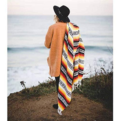 Open Road Goods Heavyweight Mexican Falsa Yoga Blanket, Extra Thick with Stripes - Great Beach, Picnic or Throw - Handmade (Sunflower) - color: Sunflower
