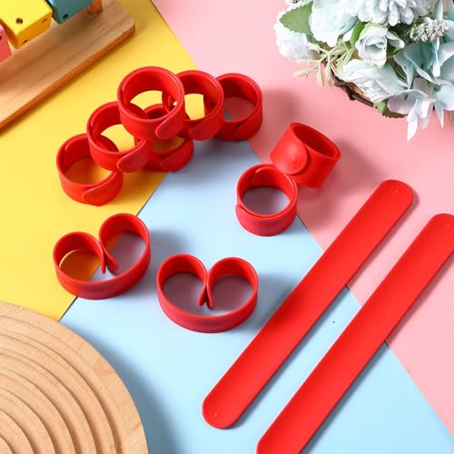 Gemscream 12 Pcs Silicone Slap Bracelets DIY Slap Bands Party Favors Bulk Blank Soft Wristband Wrist Snap Band for Craft Project DIY Painting Birthday Party Halloween Christmas - color: Red