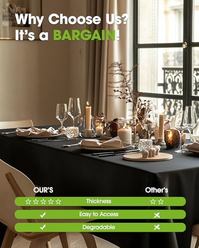 Pureegg Plastic Table Cloth Disposable 8 Pack, 54 x 108 Inch Table Cloths, Graduation Decorations Class of 2025, Graduation Party Tablecloths, Rectangle, Plastic Cover, Leakproof & Sturdy, Black | Graduation Party, Class of 2026, Leakproof & Sturdy, Black