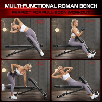 BODY RHYTHM Adjustable Weight Bench, Foldable Roman Chair for Full Body Workout, Sit up bench, Hyper Back Extension, Incline, Flat & Decline Bench