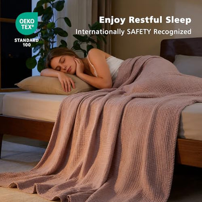 EMME Cotton Muslin Large Throw Blanket Couch Breathable Gauze Soft Lightweight Bed Blankets Adults (Heather Dusty Pink, 50"x70") - color: 06 - Dusty Pink, size: Large Throw (50" X 70")