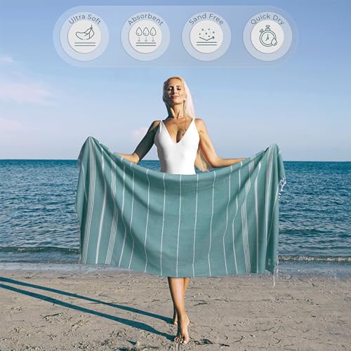 Ossano Turkish Beach Towel Striped & Compact Oversized (39" x 71") - Quick Dry, Versatile and Functional as Picnic and Travel Blanket, Bath, Gym and Pool Towel, Yoga Mat - Oil Blue - color: Oil Blue