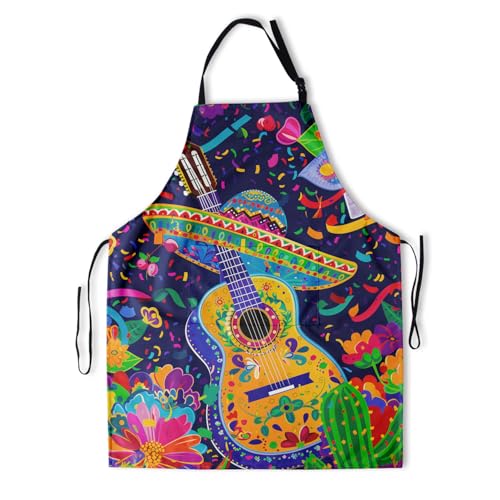 Artist Painting Apron with 2 Pockets Painters Art Aprons Gifts for Women Men - color: Mexican Guitar Art