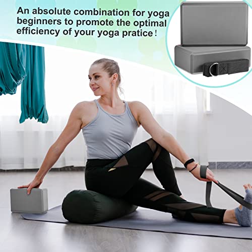 Meooeck 18 Pcs Yoga Blocks and Strap Set Include 12 EVA Foam Yoga Blocks Bulk 9"x6"x3" with 6 Adjustable 8 ft Straps D Ring Non Slip Props for Stretching Pilates Workout Studio Home Gym - color: Grey