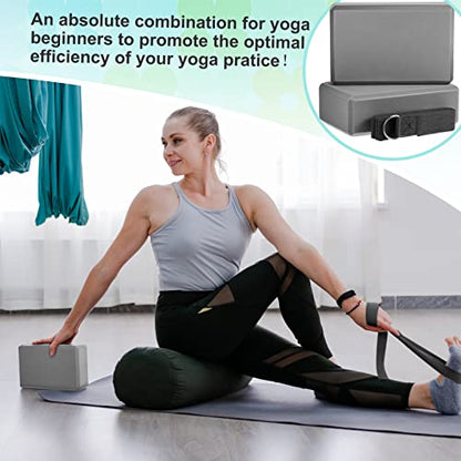 Meooeck 18 Pcs Yoga Blocks and Strap Set Include 12 EVA Foam Yoga Blocks Bulk 9"x6"x3" with 6 Adjustable 8 ft Straps D Ring Non Slip Props for Stretching Pilates Workout Studio Home Gym - color: Grey