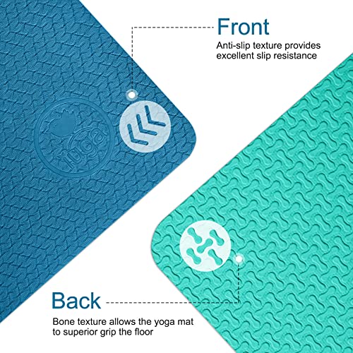IUGA Yoga Mat Thick Non Slip Anti-tear Pilates Mat Eco Friendly Hot Yoga Mats for Workout & Exercise(72"x 24"x 6mm) - color: Ocean