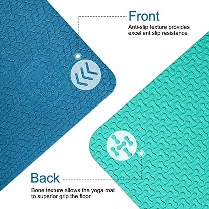 IUGA Yoga Mat Thick Non Slip Anti-tear Pilates Mat Eco Friendly Hot Yoga Mats for Workout & Exercise(72"x 24"x 6mm) - color: Ocean