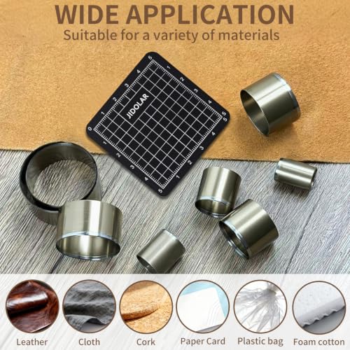 Leather Circle Cutter Tool Set, 11 Pieces Circle Punch Tools 10 12 15 20 25 30 35 40 45 50 55mm, High Carbon Steel Round Cutting Dies - Leather Hole Punch Tool Kit for DIY Leathercrafts - size: 11 Sizes