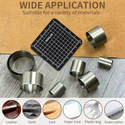 Leather Circle Cutter Tool Set, 11 Pieces Circle Punch Tools 10 12 15 20 25 30 35 40 45 50 55mm, High Carbon Steel Round Cutting Dies - Leather Hole Punch Tool Kit for DIY Leathercrafts - size: 11 Sizes