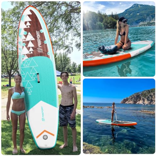 FBSPORT 11' Premium Stand Up Paddle Board, Yoga Board with SUP Accessories & Carry Bag | Wide Stance, Surf Control, Non-Slip Deck, Leash, Paddle and Pump for Youth & Adult - color: Brown Teal