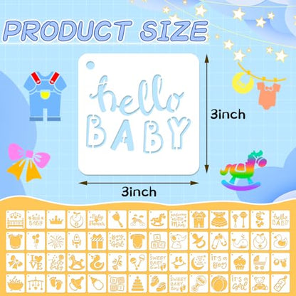 Augshy 56 Pieces Baby Shower Stencils for Painting Cute Onesie Pattern 3 in | Reusable Animal Pattern Templates, Bodysuit Shoes Bibs Clothes Crafting, Cute Baby Shower Cake Decorating, 3 Inch - style: Baby Shower