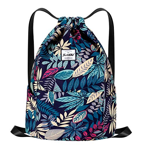 XEYOU Drawstring Backpack Bag Sport Gym Sackpack Beach Cinch Bag | Lightweight Swimming Bag, Water-Resistant Fabric, Travel Daypack for Women and Men - color: Blue Maple Leaf