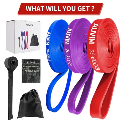 Resistance Bands Set Pull Up Bands 3 Different Levels Fitness Exercise Bands for Men Women for Strength Training,Pilates,Yoga,Crossfit Include Door Anchor Storage Bag and Workout Guide
